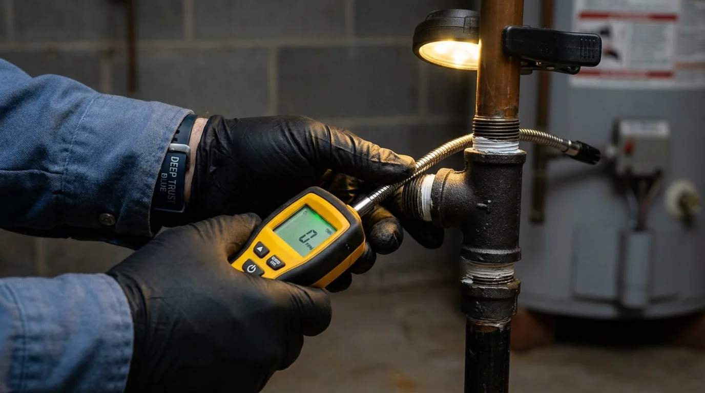Gas leak detection with electronic sniffer by Johns Plumbing LLC in Alma