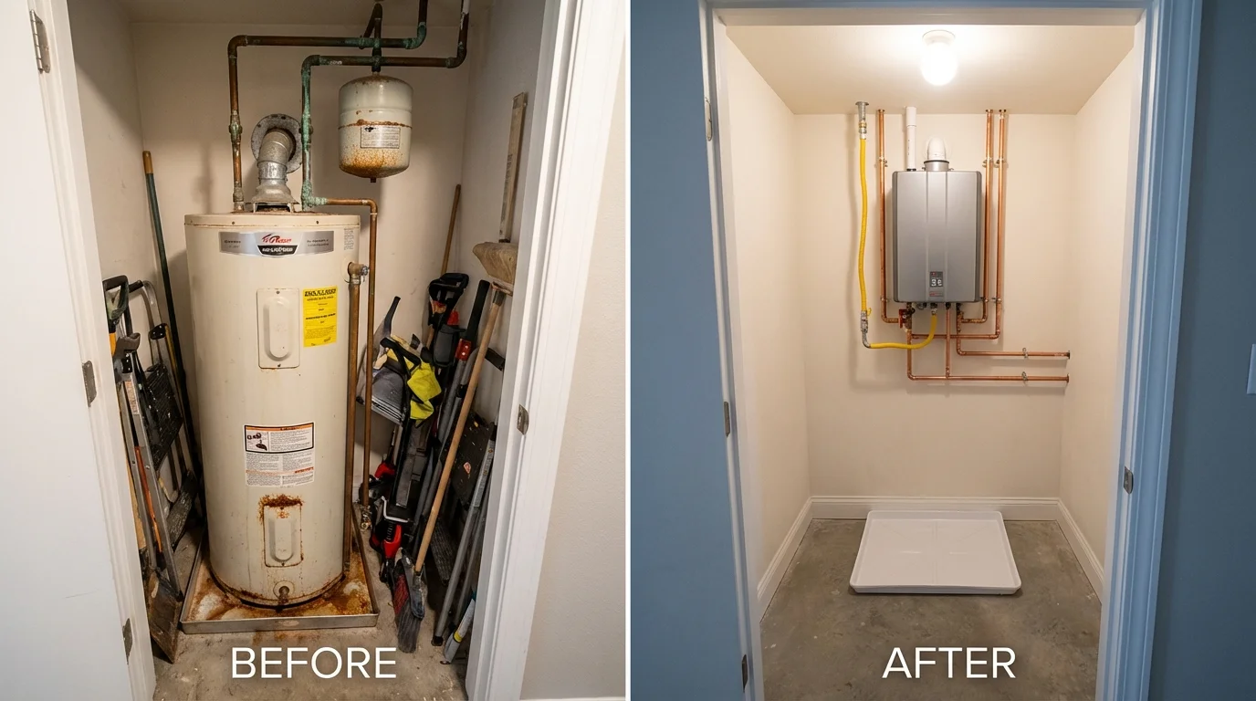 Tank water heater versus wall-mounted tankless unit comparison for Alma, WI homeowners