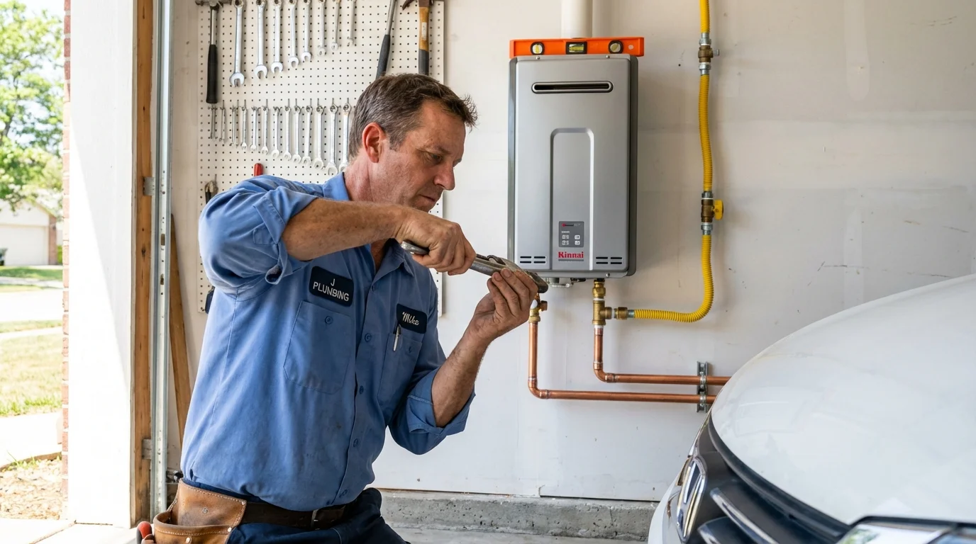 Tankless water heater installation by a Johns Plumbing LLC plumber in Alma